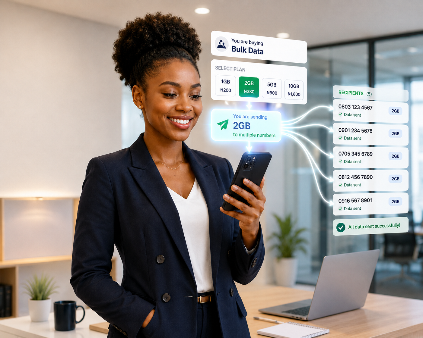 A business user preparing a bulk data delivery in TopupNaija
